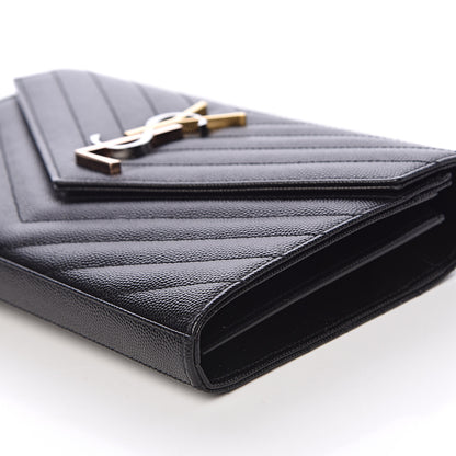 Saint Laurent Grain De Poudre Matelasse Chevron Monogram Chain Wallet Black 8 of 9