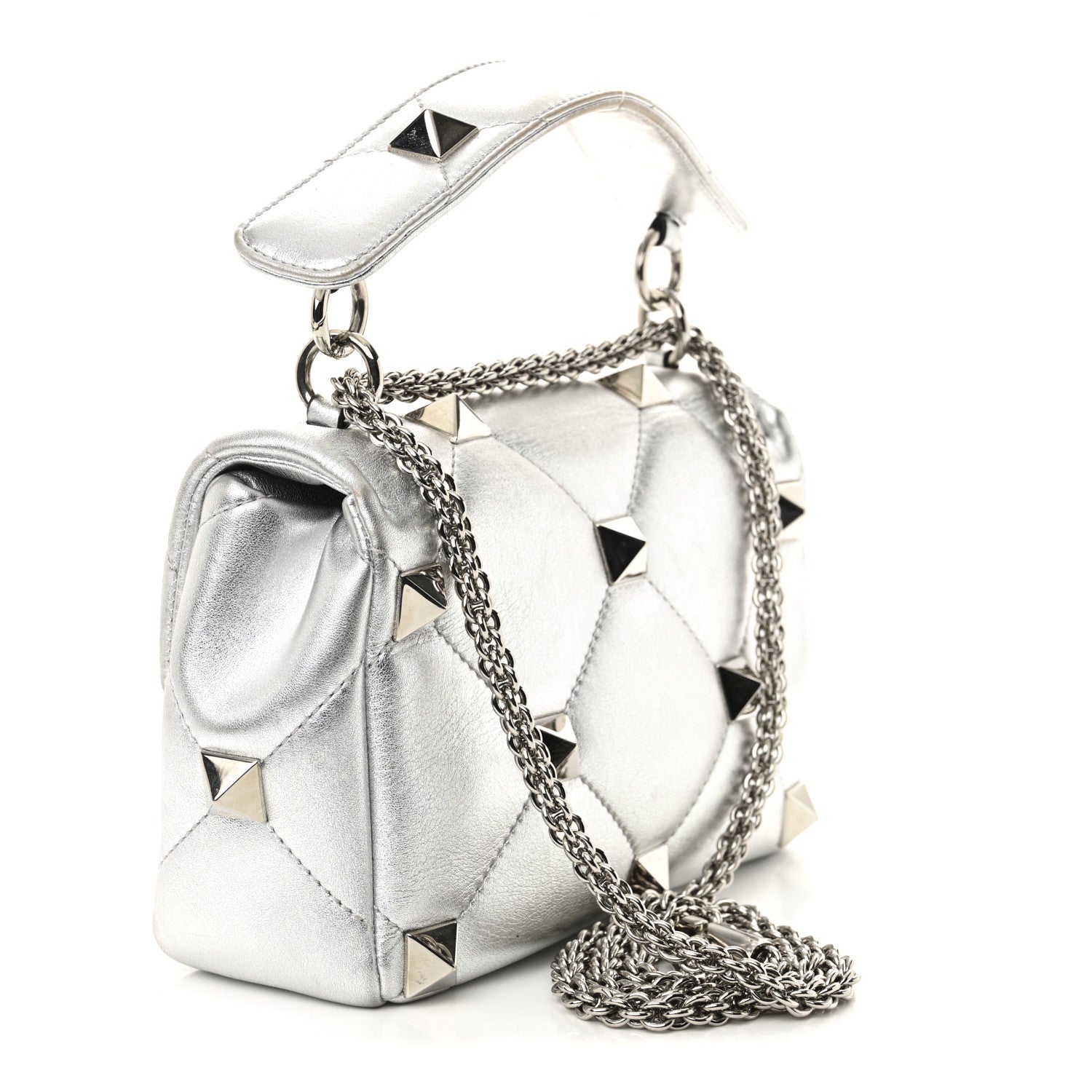 Valentino Garavani Nappa Medium Roman Stud Shoulder Bag Silver 3 of 11