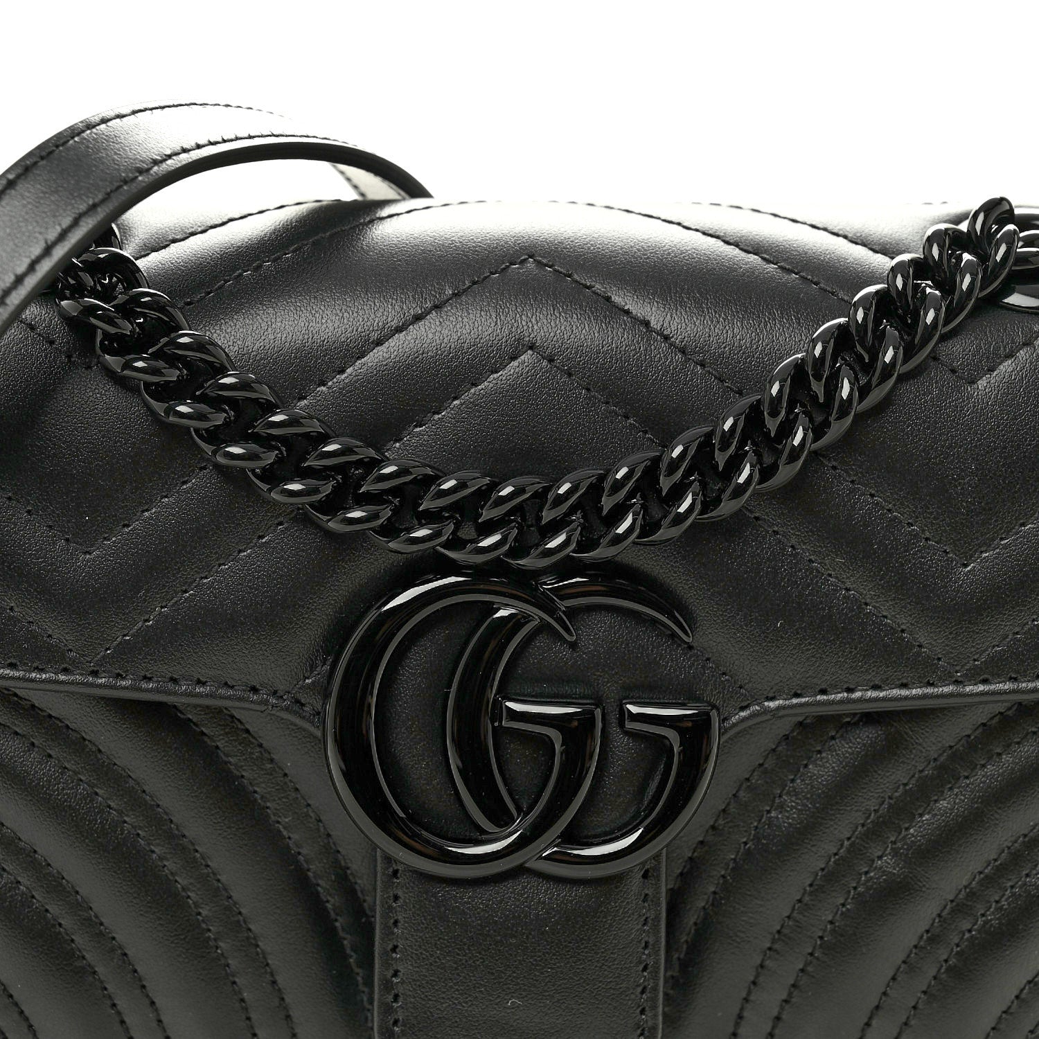 Gucci Calfskin Matelasse Monochrome Mini GG Marmont Shoulder Bag Black 7 of 10