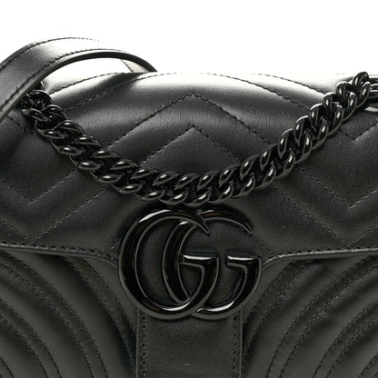 Gucci Calfskin Matelasse Monochrome Mini GG Marmont Shoulder Bag Black 7 of 10