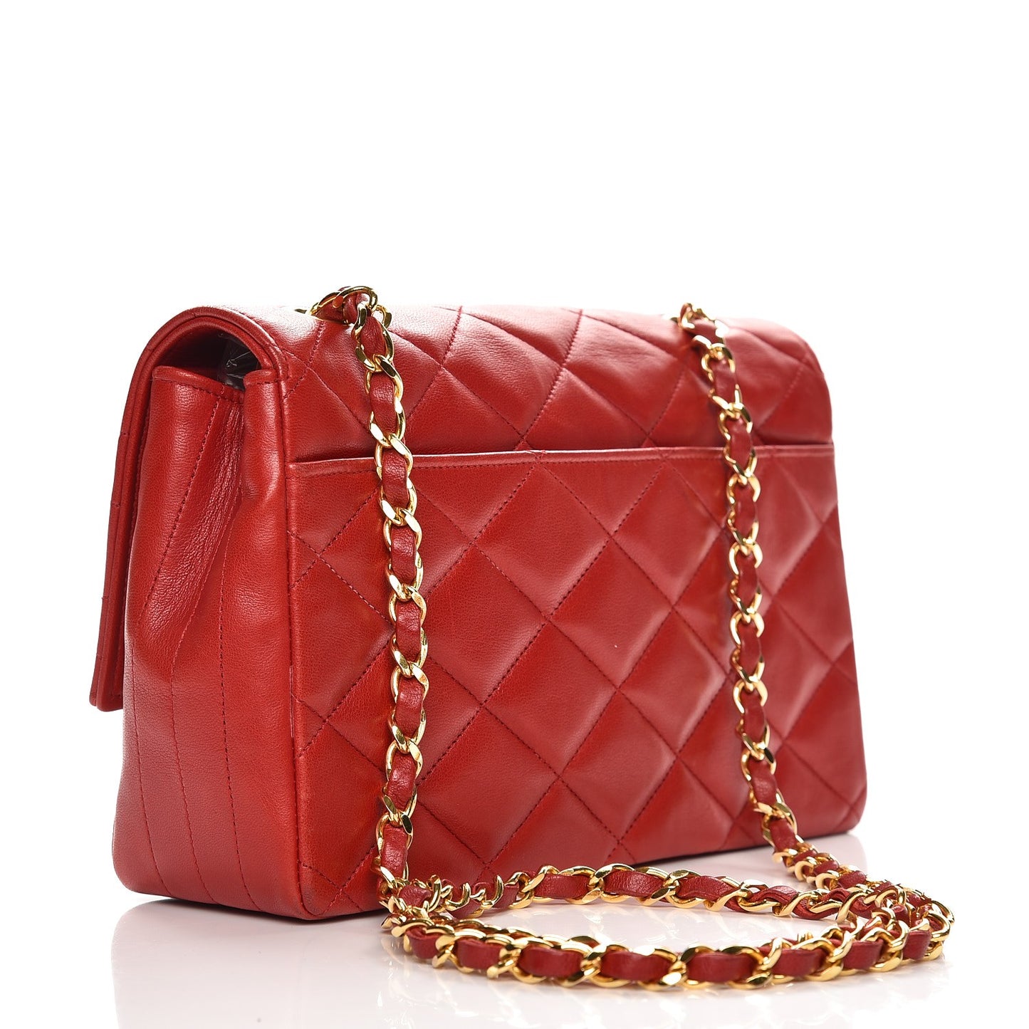 Lambskin Quilted Medium Single Flap Red