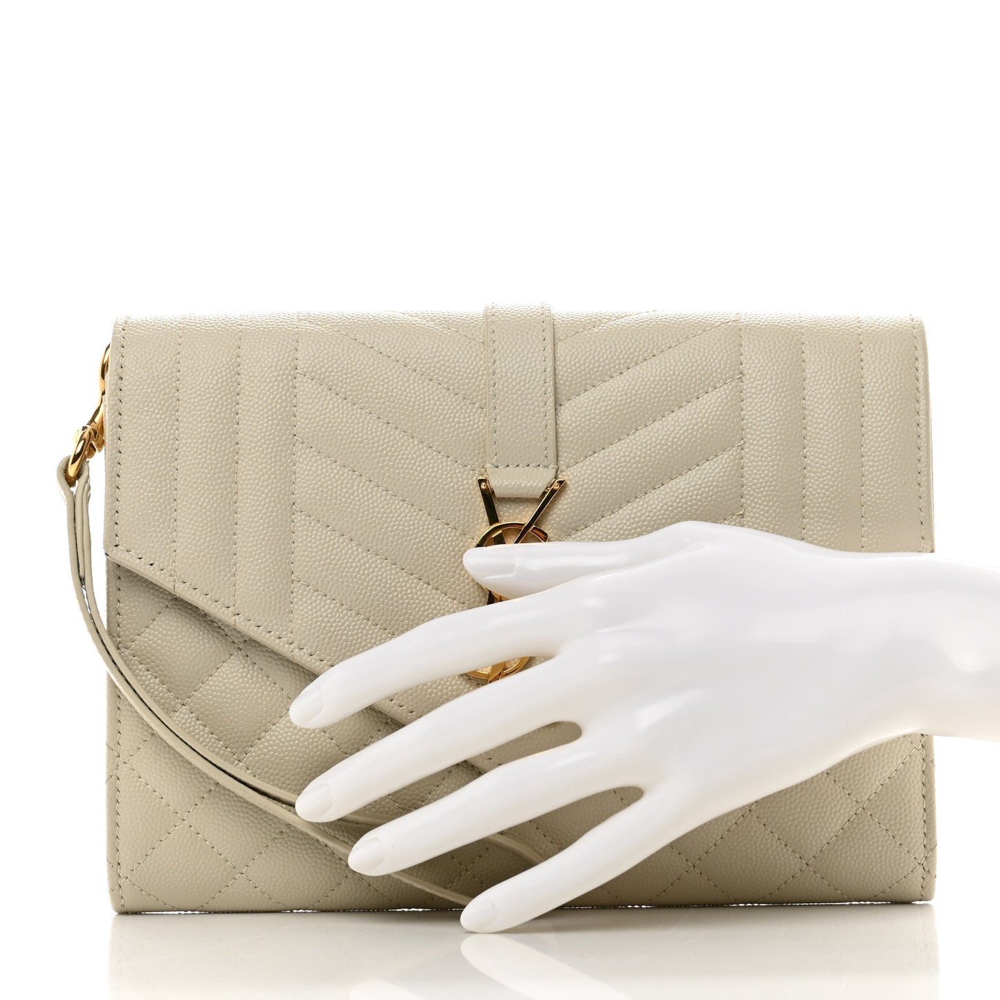 Grain De Poudre Textured Mixed Matelasse Triquilt Monogram Clutch Blanc Vintage