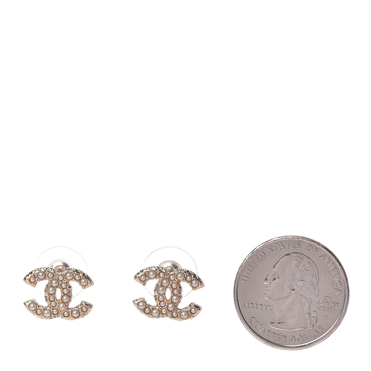 Chanel Pearl Crystal CC Earrings Light Gold 2 of 5