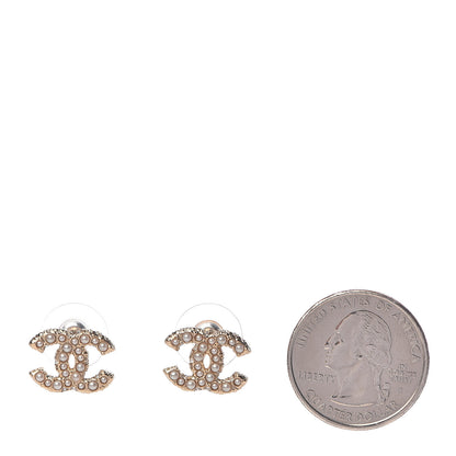 Chanel Pearl Crystal CC Earrings Light Gold 2 of 5