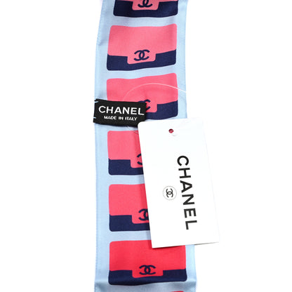 Chanel Silk CC Slim Bandeau Scarf Red Pink Blue 2 of 3