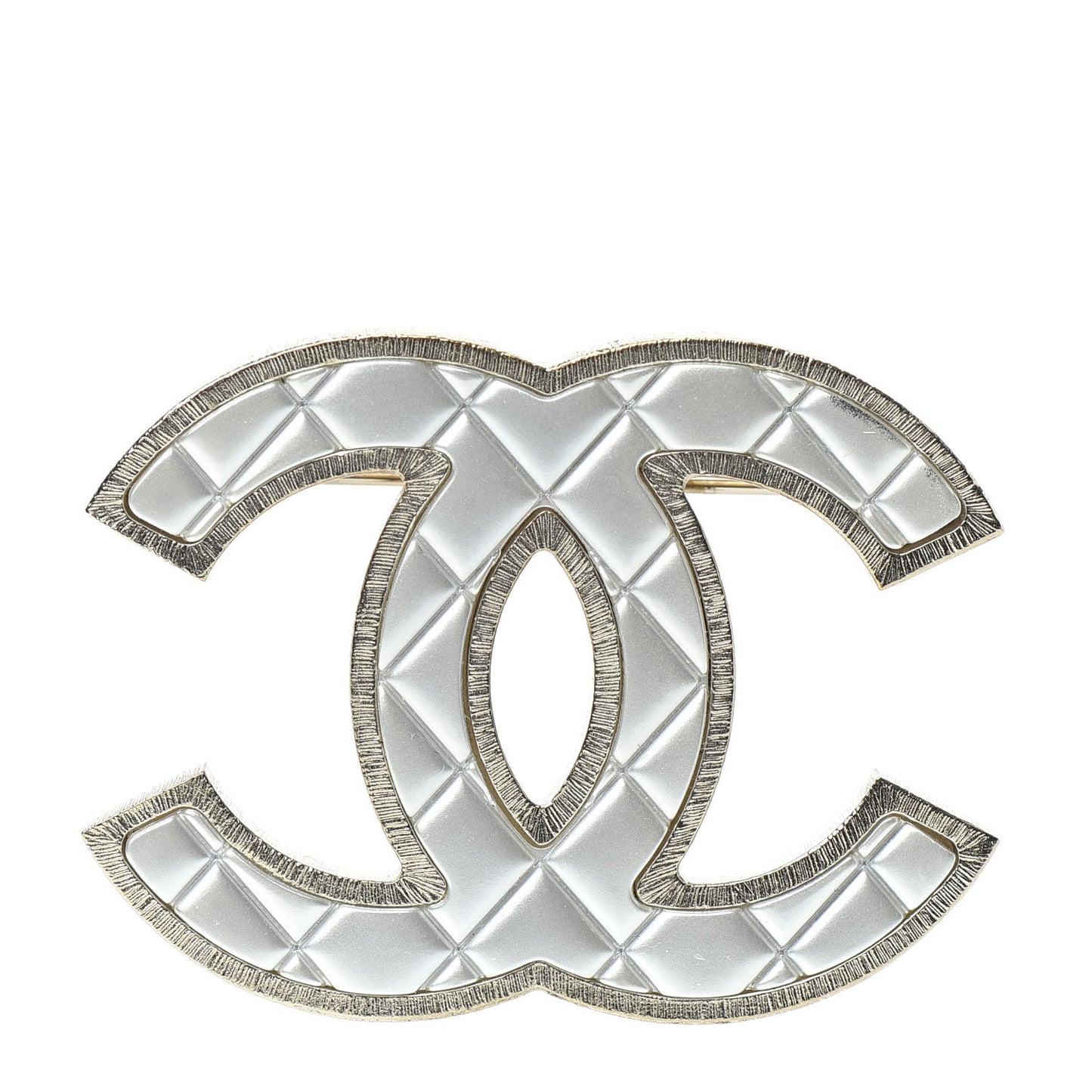 Metal Quilted CC Brooch Silver Gold