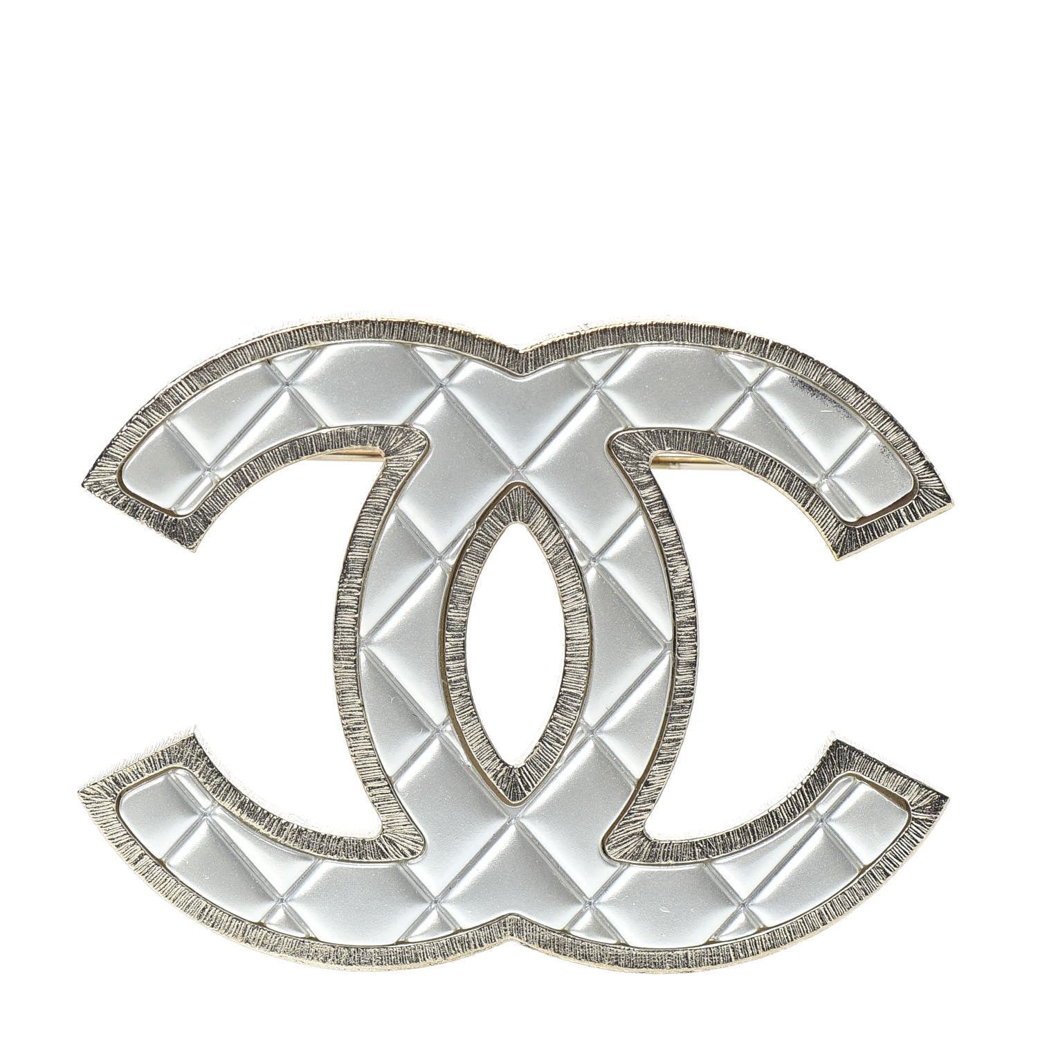 Chanel Metal Quilted CC Brooch Silver Gold 1 of 4