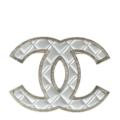 Chanel Metal Quilted CC Brooch Silver Gold 1 of 4