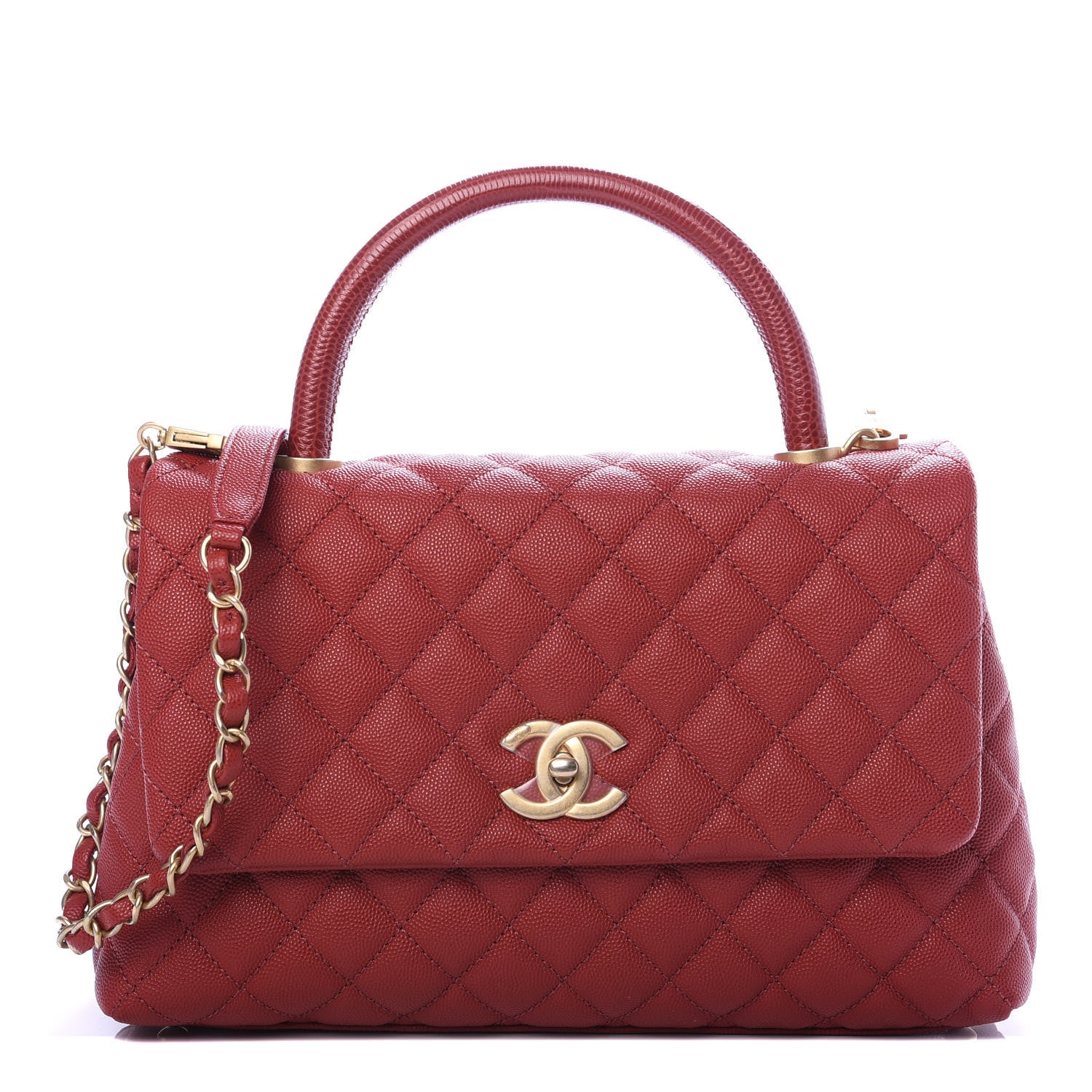 Chanel Caviar Lizard Embossed Quilted Small Coco Handle Flap Red 1 of 9