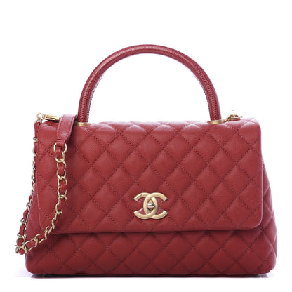 Chanel Caviar Lizard Embossed Quilted Small Coco Handle Flap Red 1 of 9