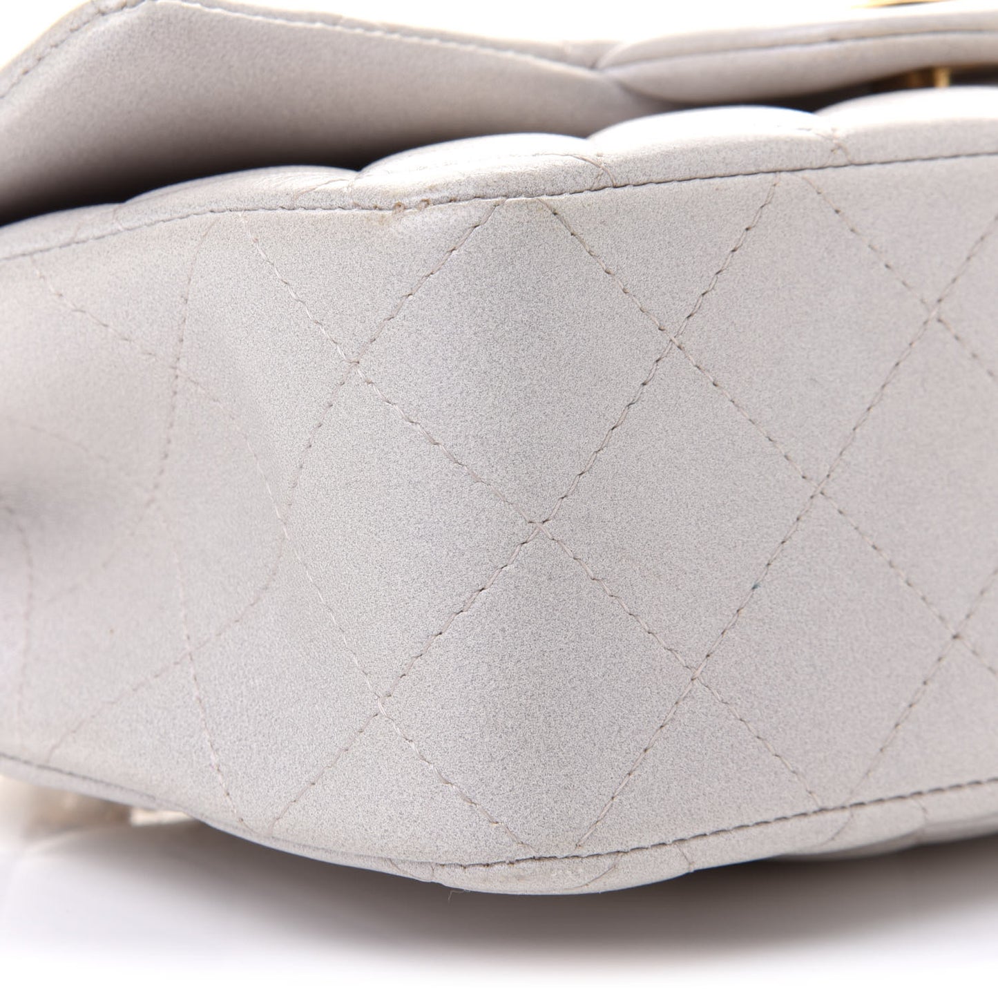 Iridescent Lambskin Quilted Mini Top Handle Rectangular Flap White