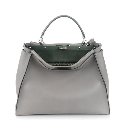 Fendi Vitello Dolce Marmol Large Peekaboo Iconic Satchel Asfalto Verde Salvia 1 of 8