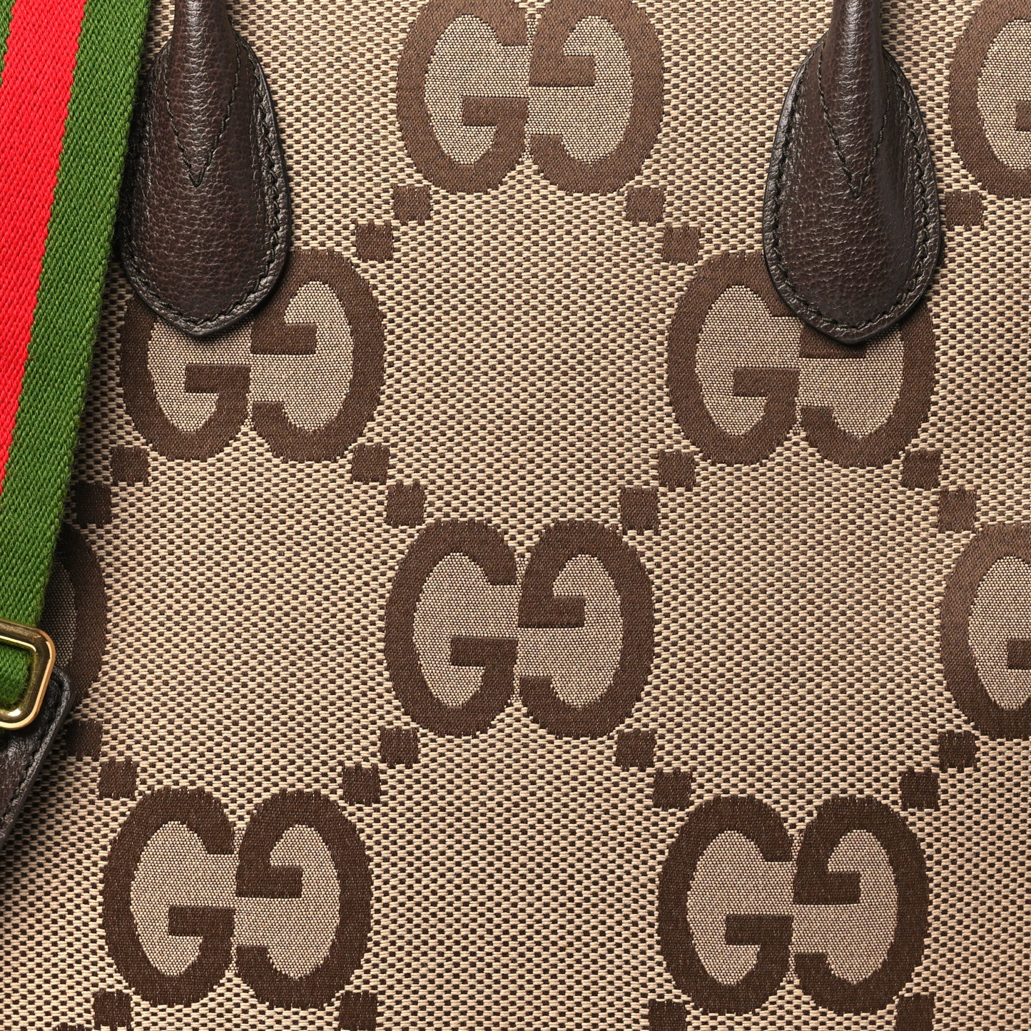 Monogram Jumbo GG Textured Dollar Calfskin Web Tote Bag Camel Ebony New Acero
