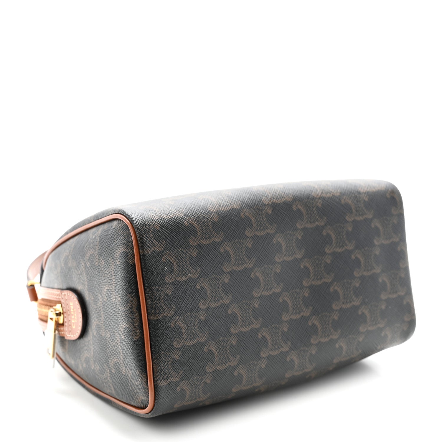 Celine Triomphe Canvas Calfskin Small Boston Bag Tan 4 of 10