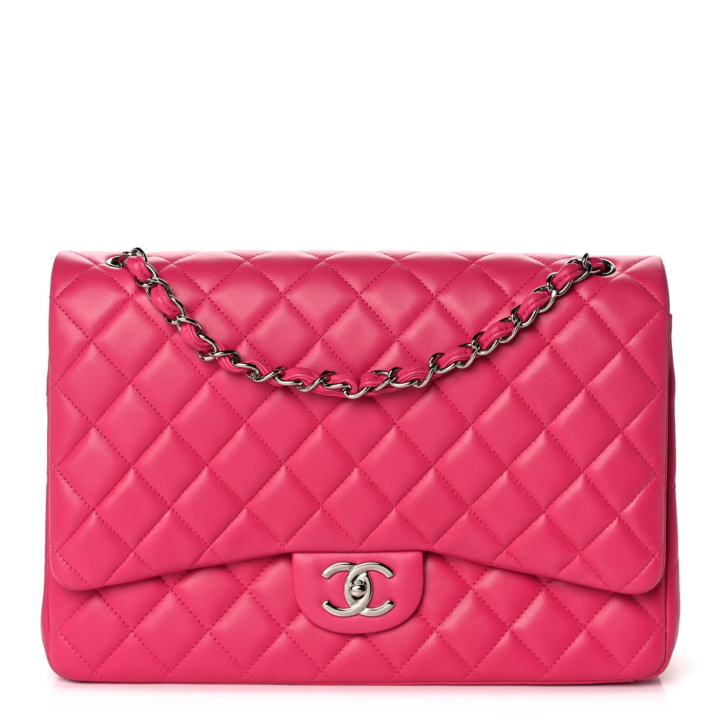 Lambskin Quilted Maxi Double Flap Dark Pink