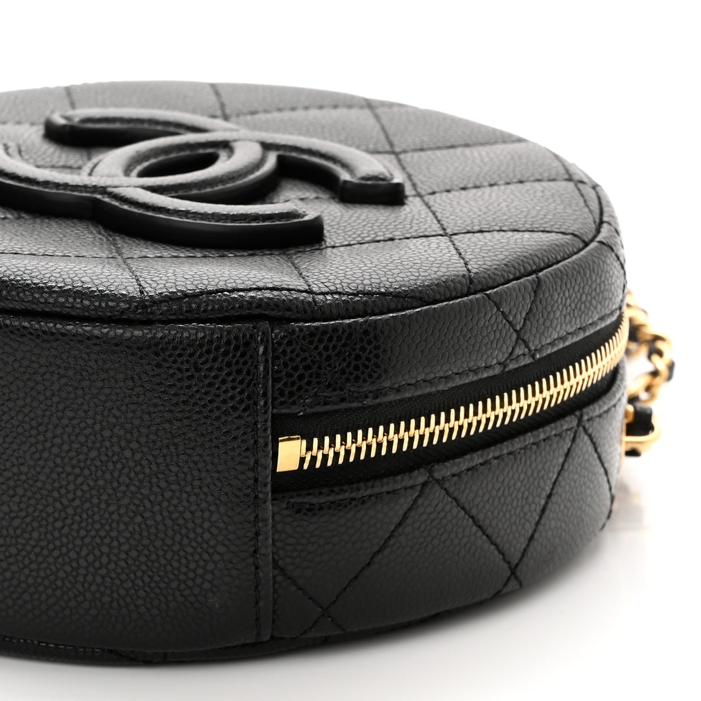 Caviar Quilted Small Round Vanity With Chain Black