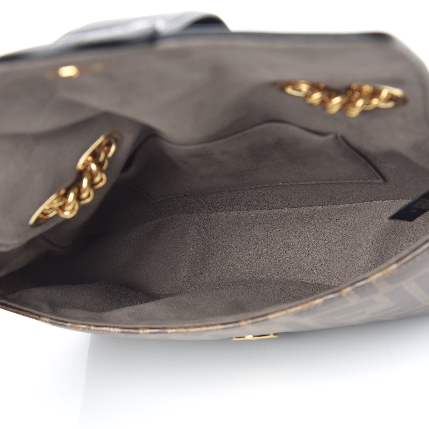 Fendi Glazed Fabric Vitello Century FF 1974 Stamp Patch Mini Double F Crossbody Bag Mogano Panna Black 7 of 13