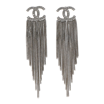 Chanel Baguette Crystal CC Chain Drop Earrings Silver 1 of 4