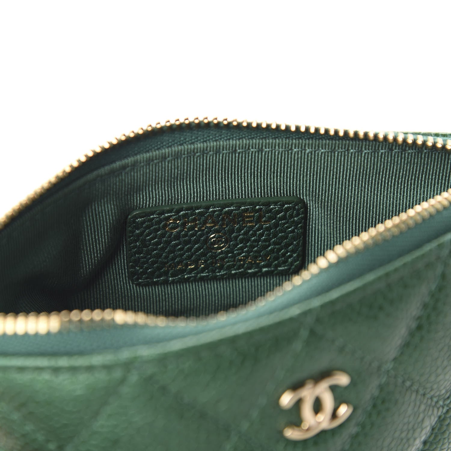 Chanel Metallic Caviar Quilted Small Cosmetic Case Green 6 of 7