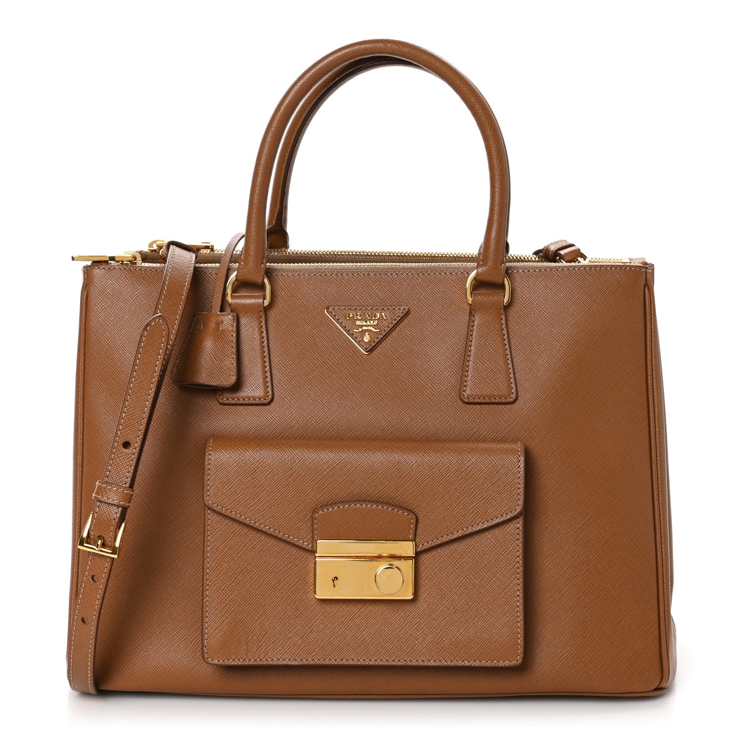 Prada Saffiano Lux Galleria Front Pocket Tote Caramel 1 of 9
