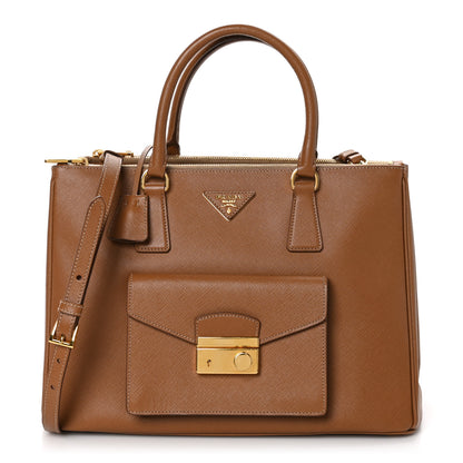 Prada Saffiano Lux Galleria Front Pocket Tote Caramel 1 of 9