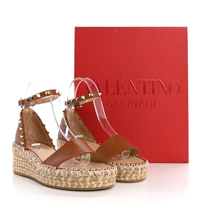 Valentino Garavani Grained Calfskin Rockstud Ankle Strap Espadrille 30/55mm Wedge Sandals 37 Selleria 12 of 12