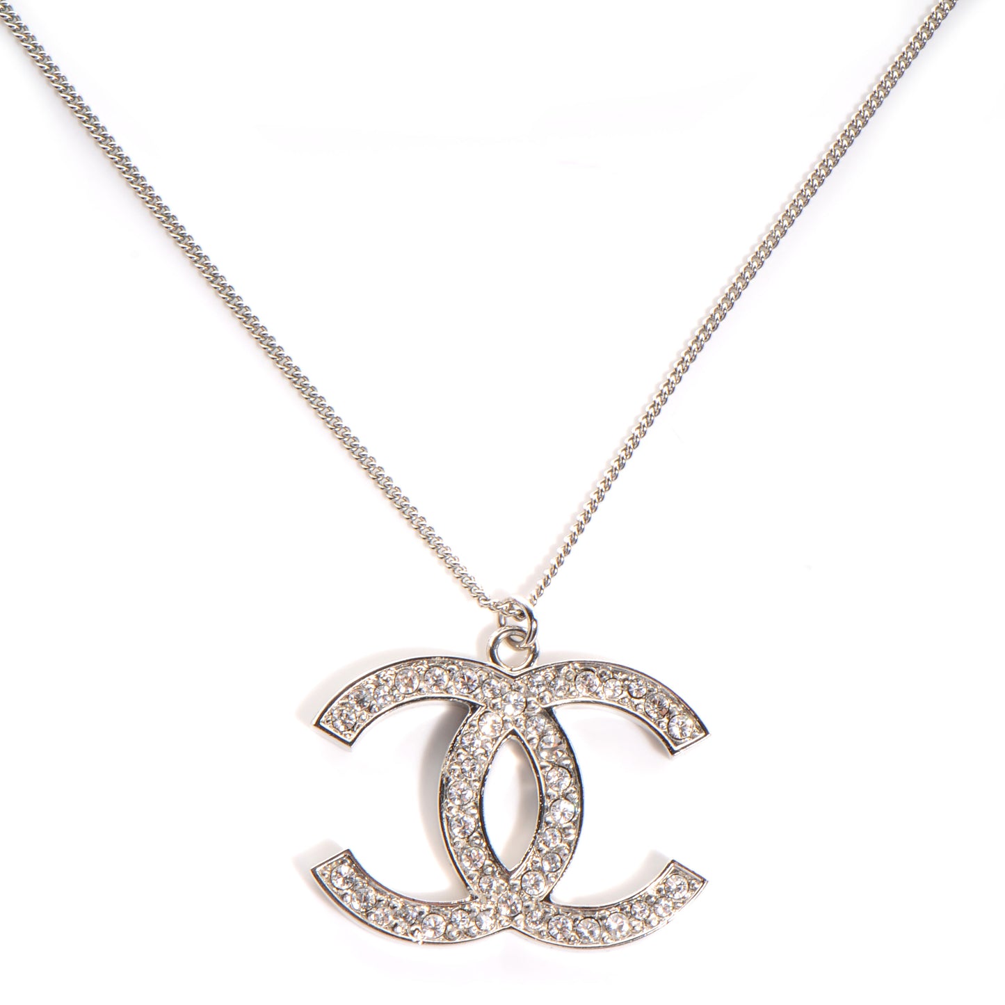 Crystal CC Long Necklace Silver