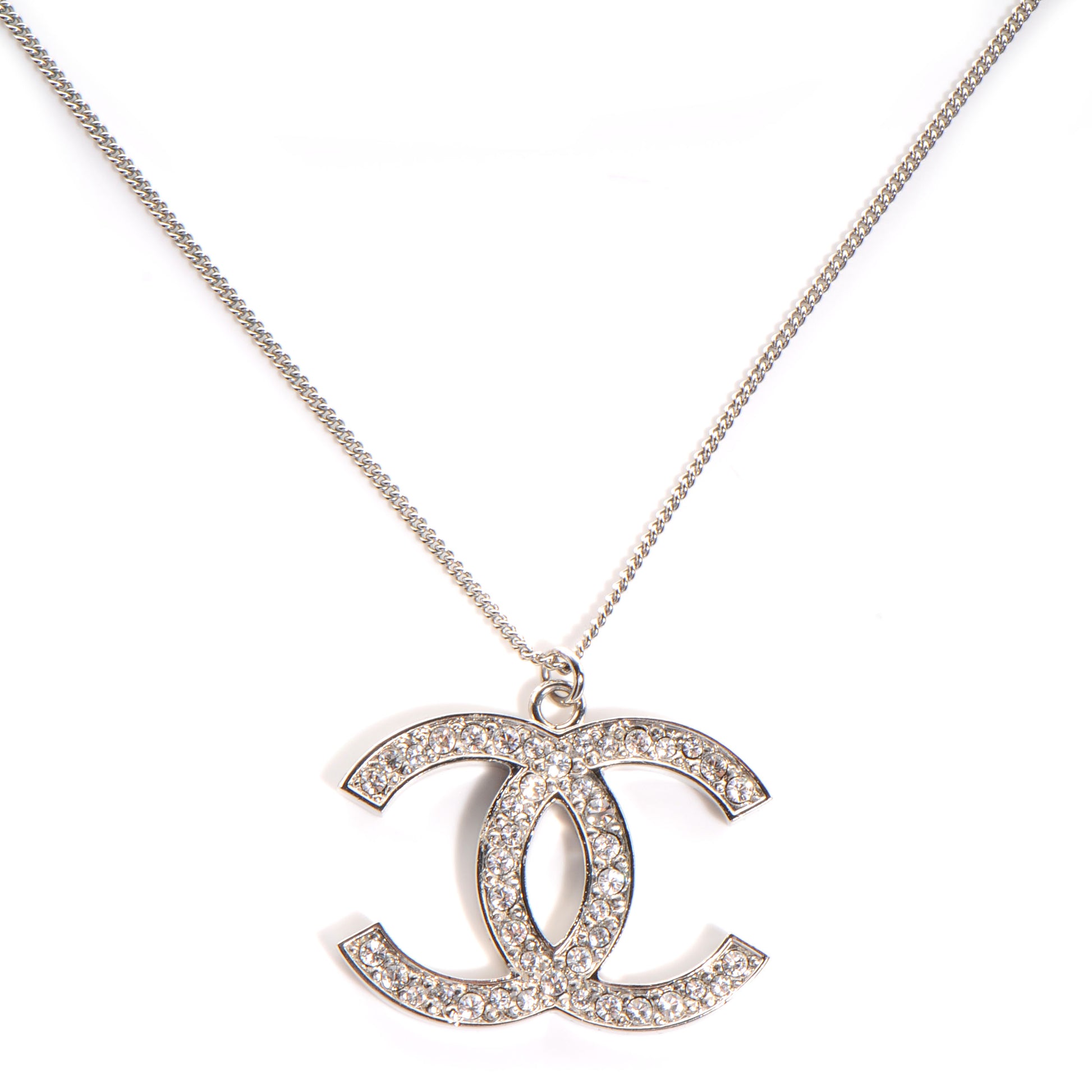 Chanel Crystal CC Long Necklace Silver 1 of 5