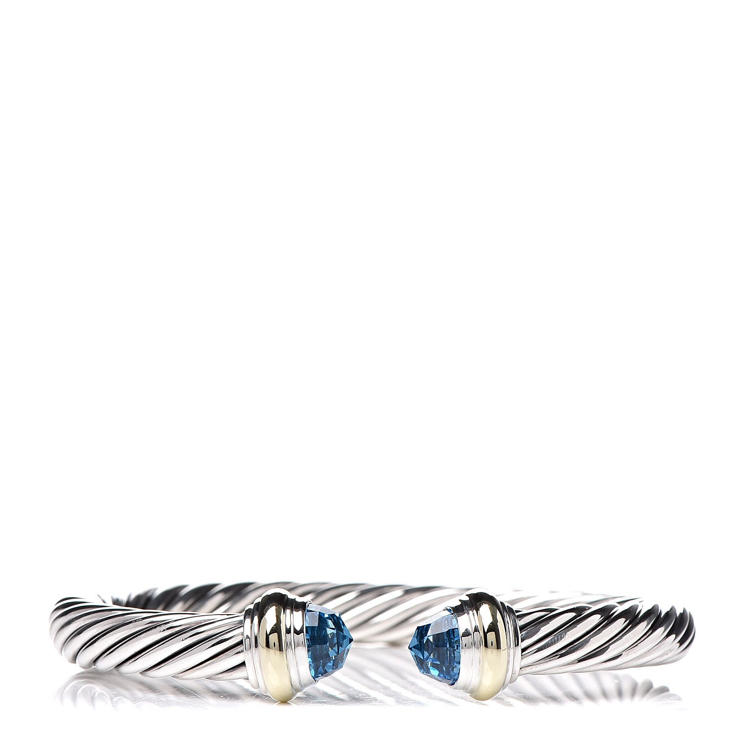 David Yurman Sterling Silver 14K Yellow Gold Blue Topaz 7mm Cable Classics Bracelet 1 of 5