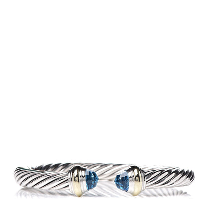 David Yurman Sterling Silver 14K Yellow Gold Blue Topaz 7mm Cable Classics Bracelet 1 of 5