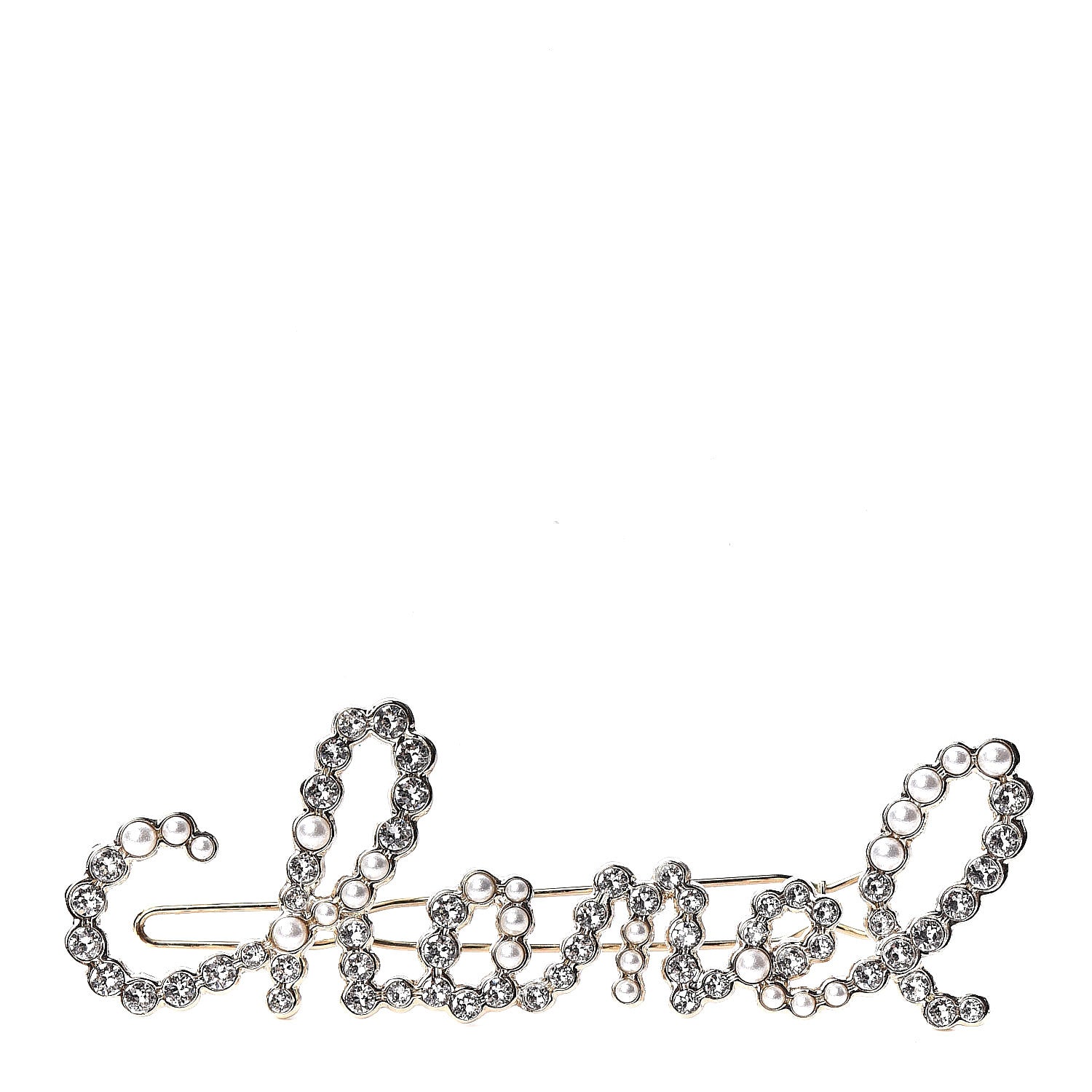 Chanel Metal Glass Swirling Pearls Hair Clip Gold 1 of 4