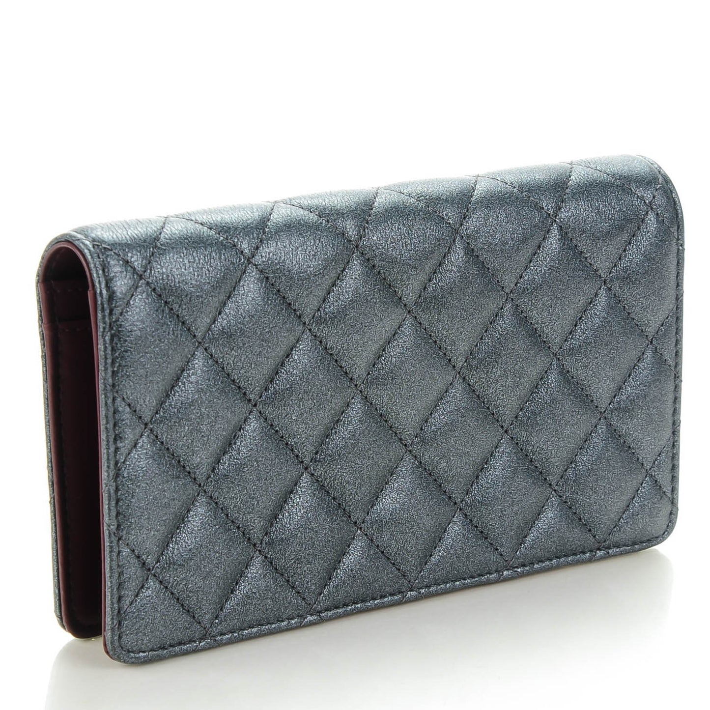 Metallic Calfskin Quilted Yen Wallet Charcoal
