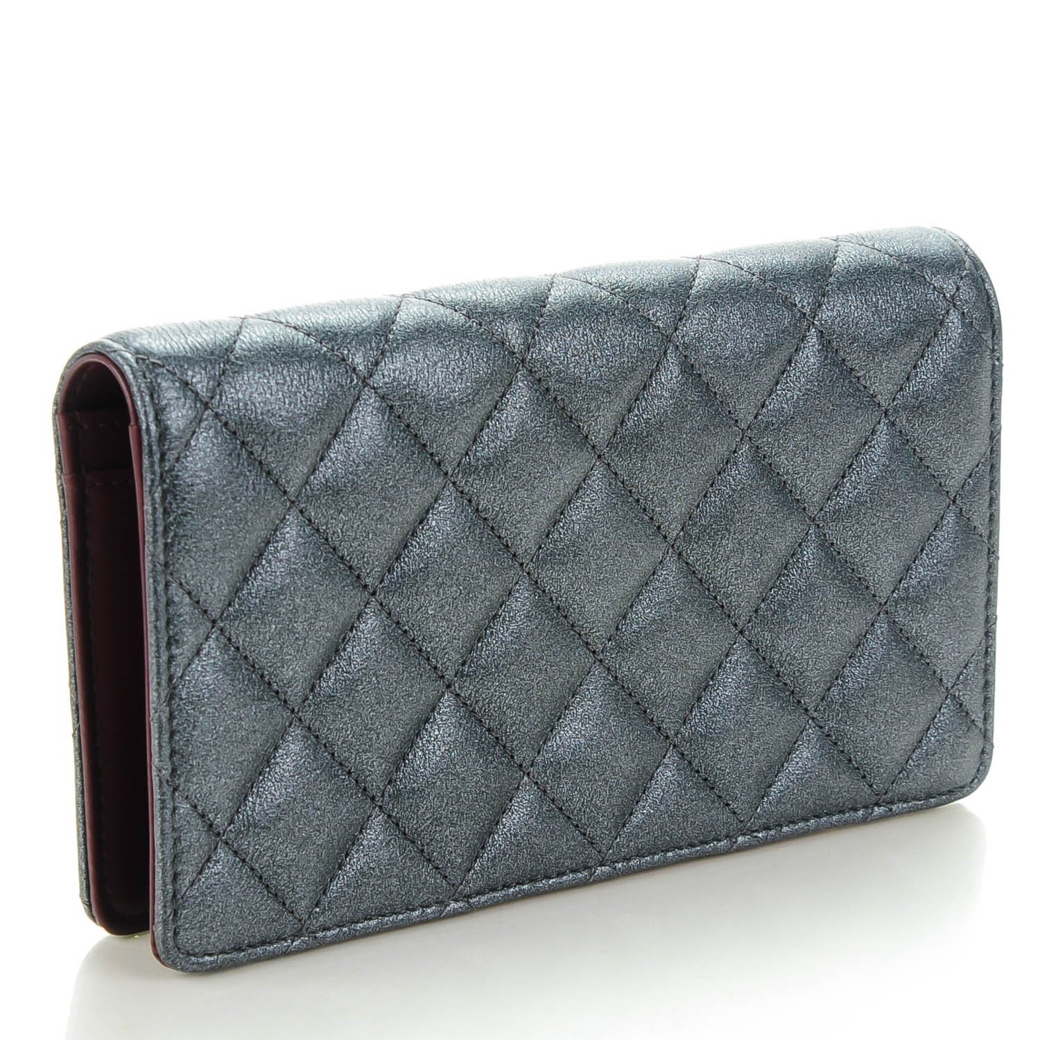 Chanel Metallic Calfskin Quilted Yen Wallet Charcoal 3 of 8