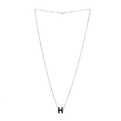 Hermes Lacquered Palladium Mini Pop H Pendant Necklace Black 3 of 5