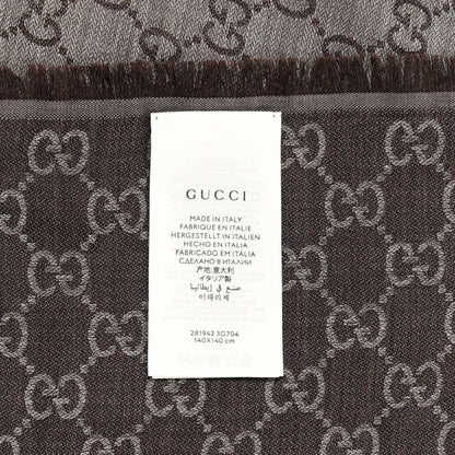 Gucci Wool Silk Monogram GGWeb Fringe Shawl Brown Beige 3 of 5