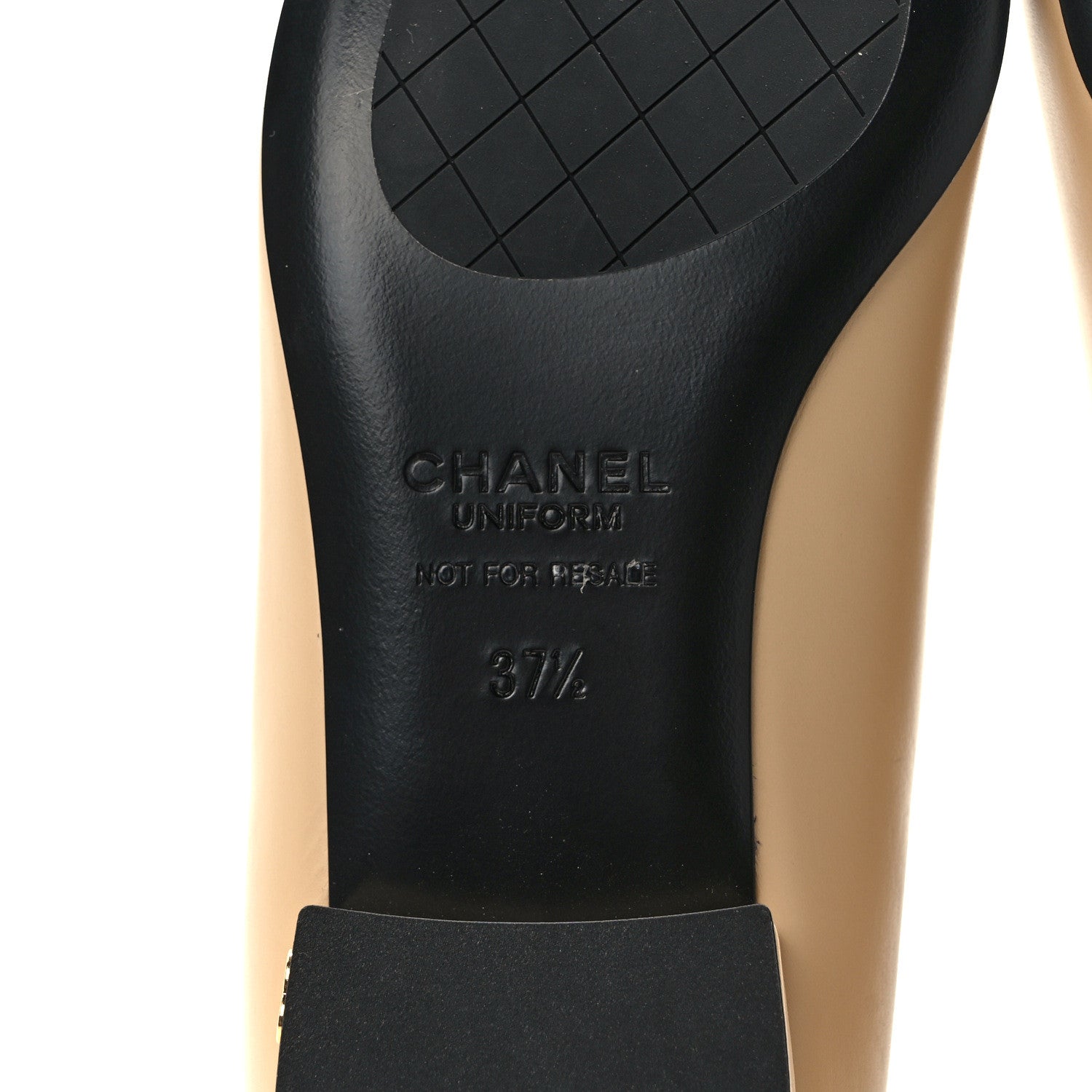 Chanel Lambskin Cap Toe CC Uniform Ballerina Flats 37.5 Beige Black 6 of 9