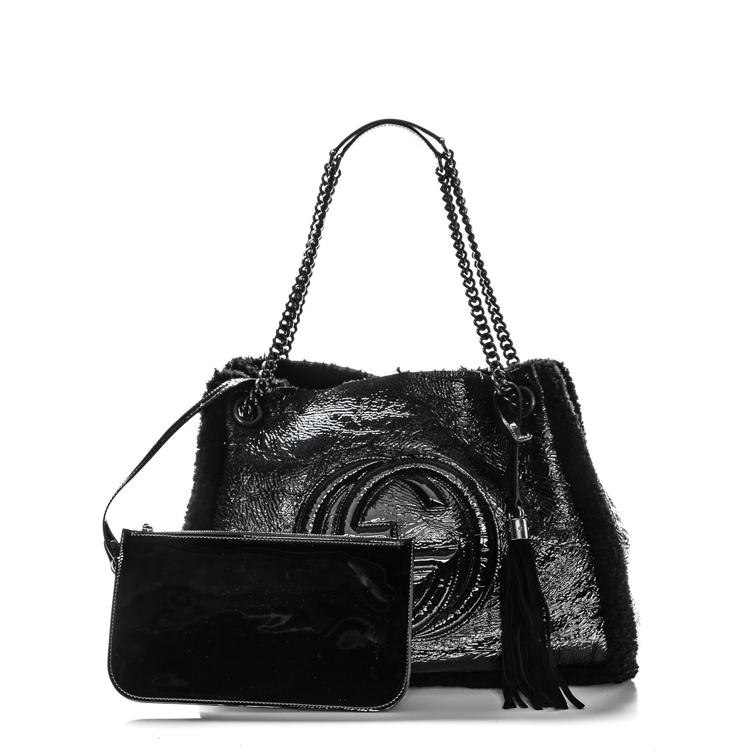 Gucci Patent Shearling Medium Soho Chain Shoulder Bag Black 7 of 15