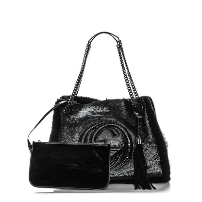 Gucci Patent Shearling Medium Soho Chain Shoulder Bag Black 7 of 15