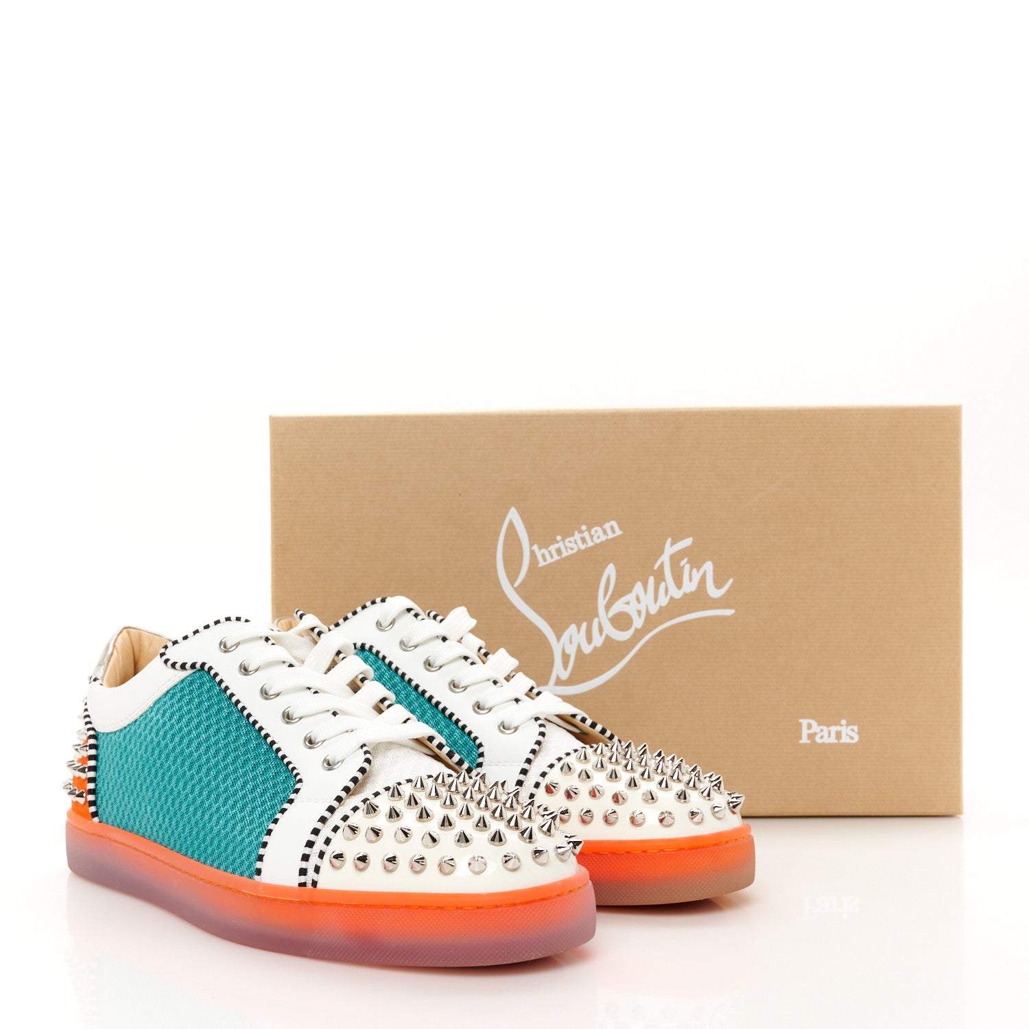 Christian Louboutin Patent Calfskin Mesh Suede Seavaste Flat Sneakers 44 Multicolor 11 of 11