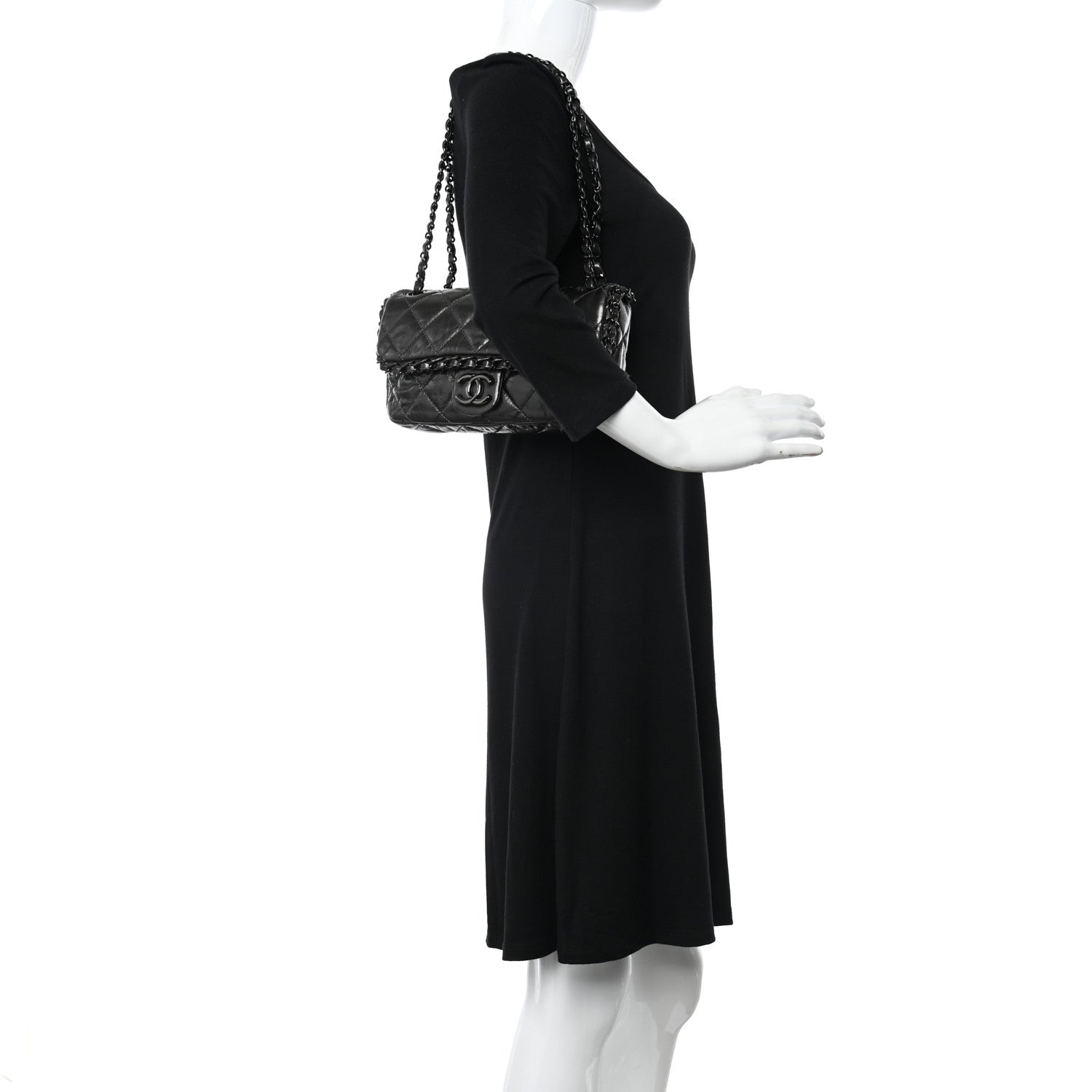 Chanel Metallic Aged Calfskin Quilted Small Chain Me Flap Black 2 of 12