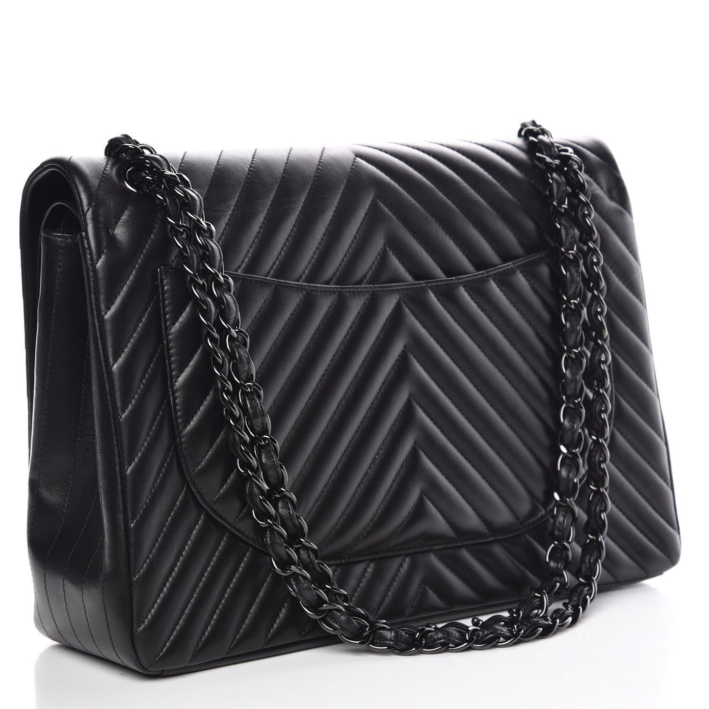 Lambskin Chevron Quilted Maxi Double Flap So Black