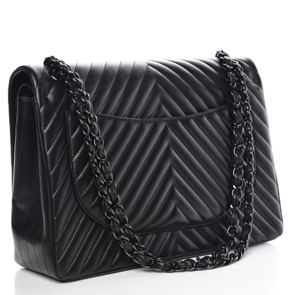 Chanel Lambskin Chevron Quilted Maxi Double Flap So Black 4 of 13