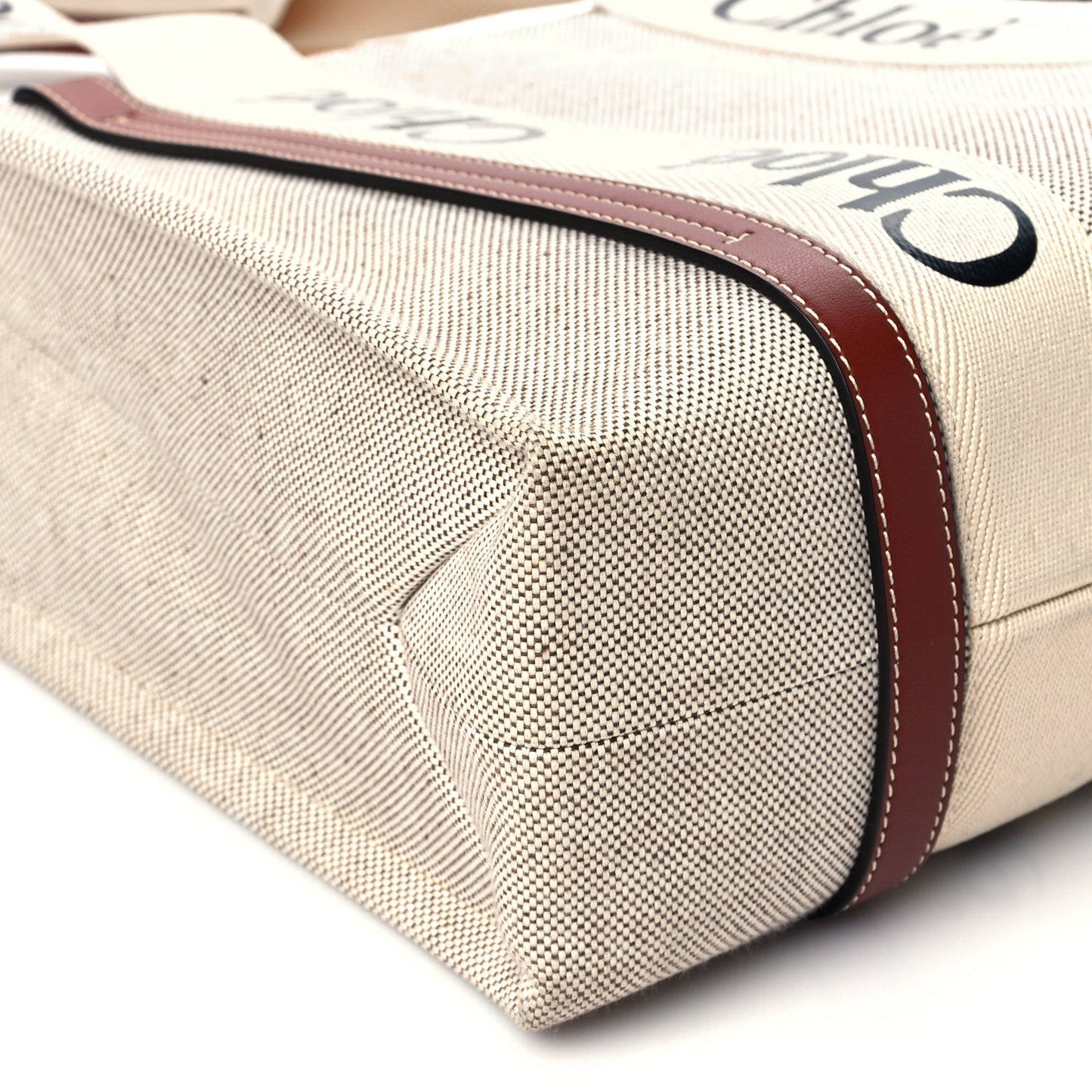 Cotton Calfskin Medium Woody Ribbon Tote White Brown