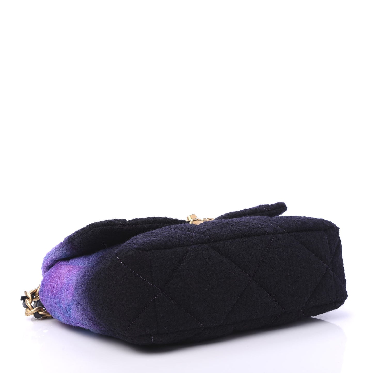 Wool Tweed Quilted Large 19 Flap Purple Black Blue