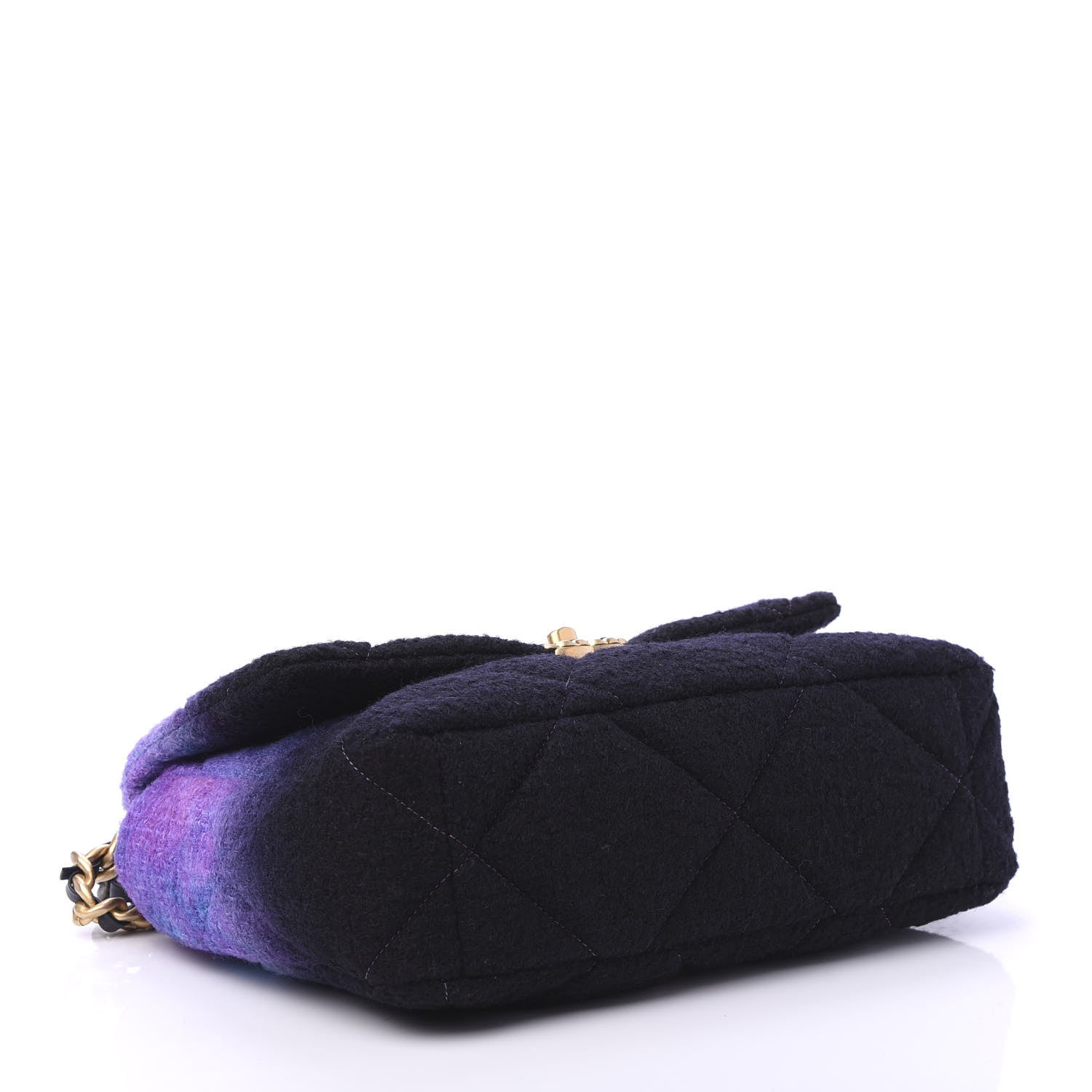 Chanel Wool Tweed Quilted Large 19 Flap Purple Black Blue 4 of 11