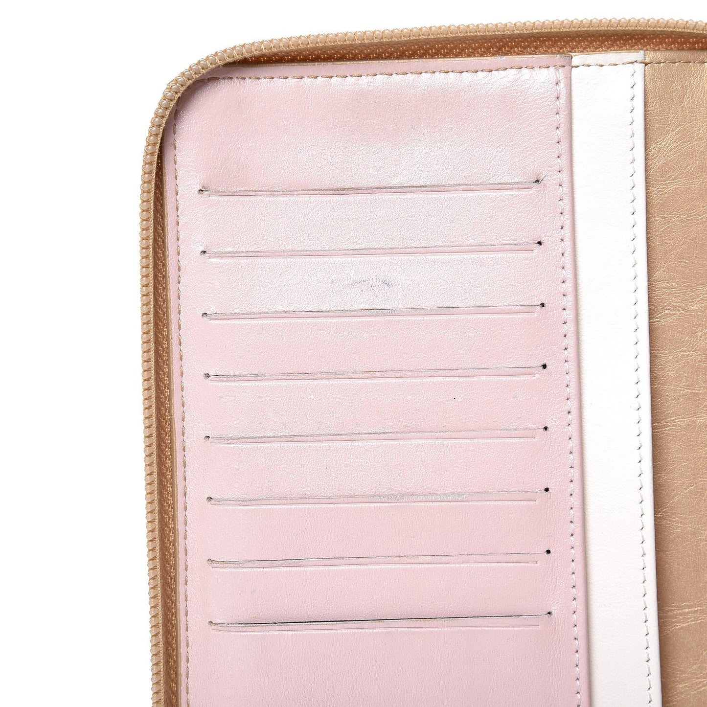 Metallic Aged Calfskin Quilted Palette Large Zip Around Organizer Wallet Gold