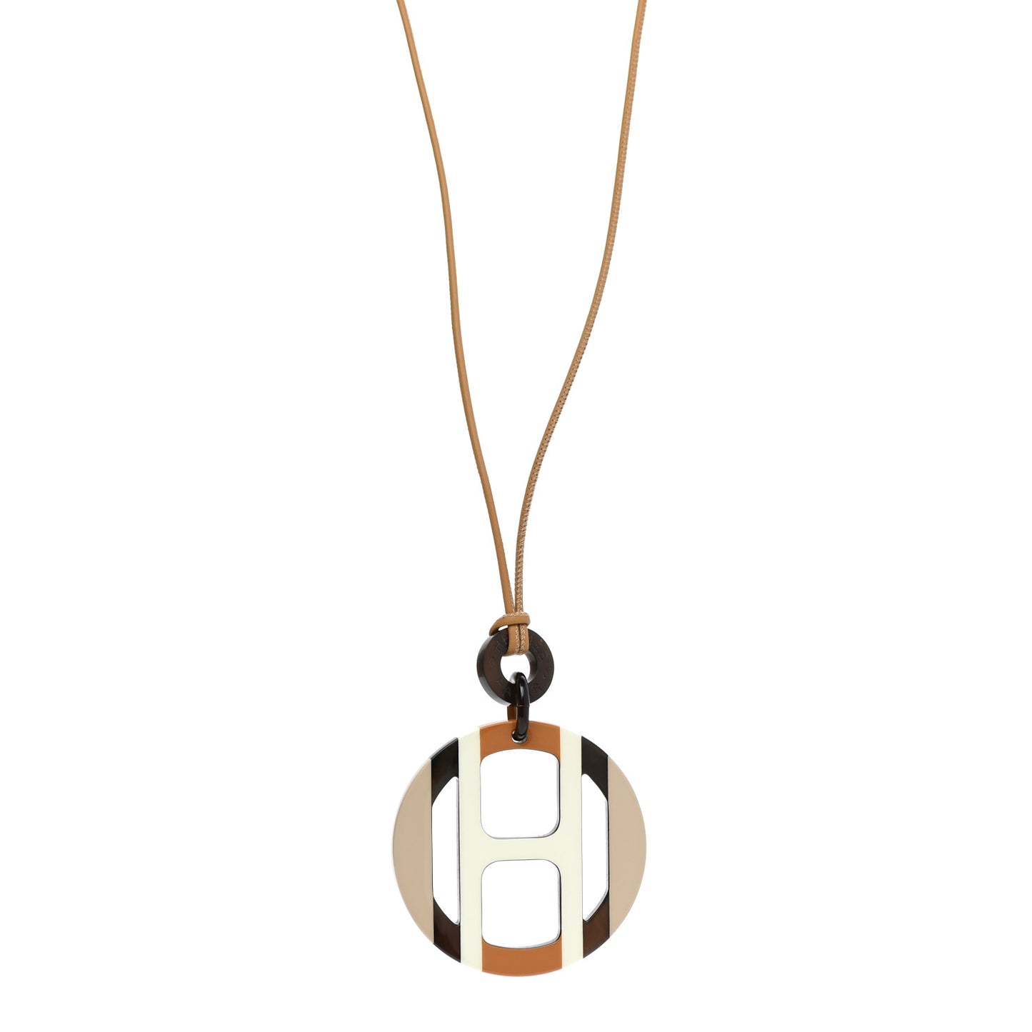Buffalo Horn Lacquer H Equipe Pendant Necklace Sable