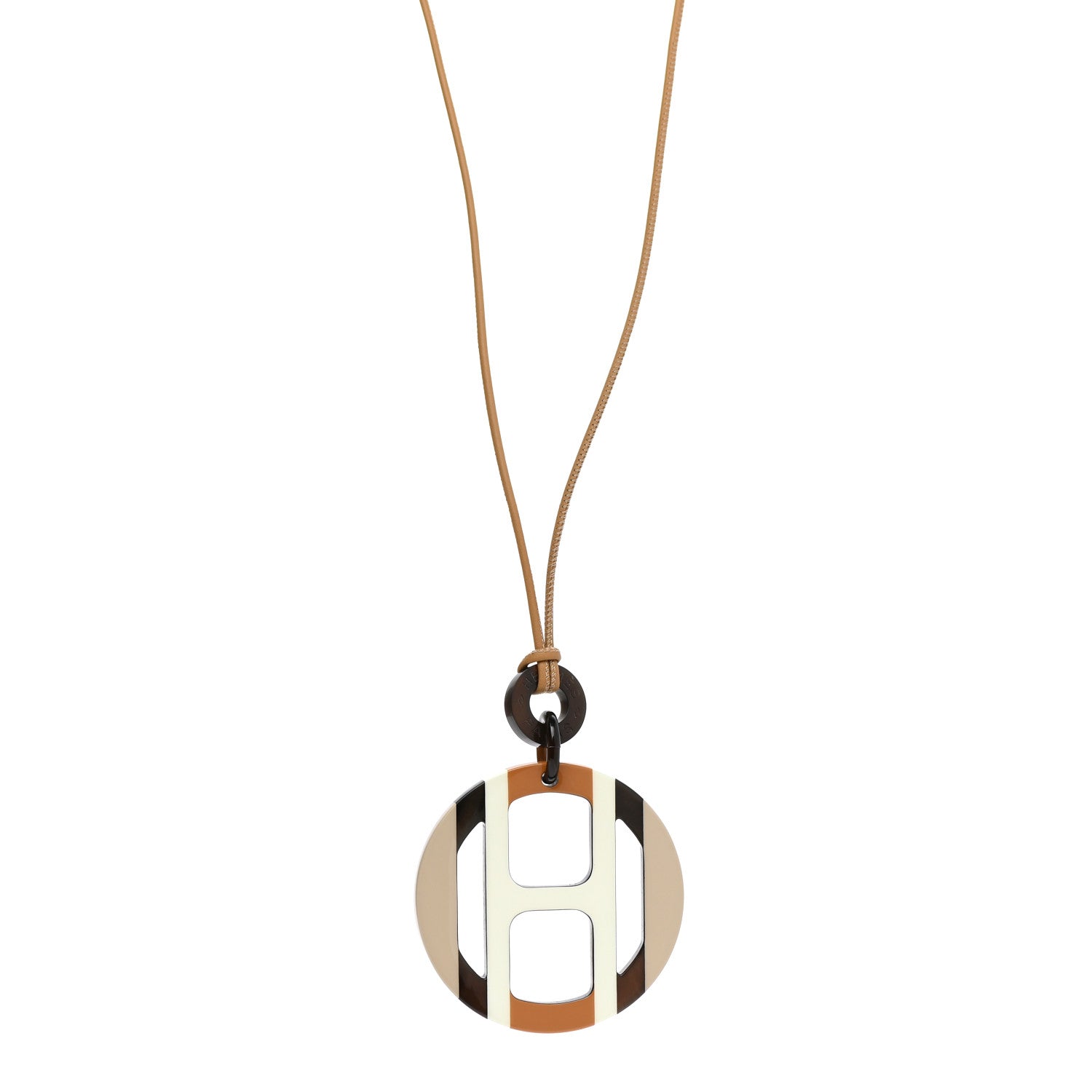Hermes Buffalo Horn Lacquer H Equipe Pendant Necklace Sable 1 of 7