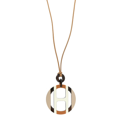 Hermes Buffalo Horn Lacquer H Equipe Pendant Necklace Sable 1 of 7