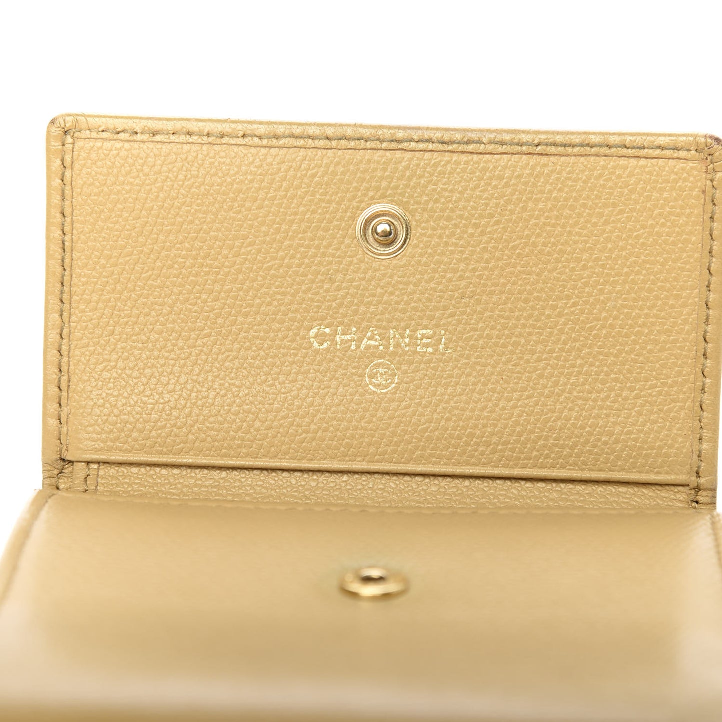 Grained Calfskin CC Button Compact Wallet Beige